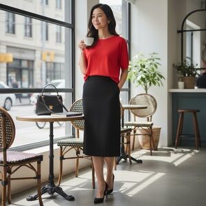 Misook Red Scoop Neck Knit Top Classic Stretch Travel designer Top SZ XL